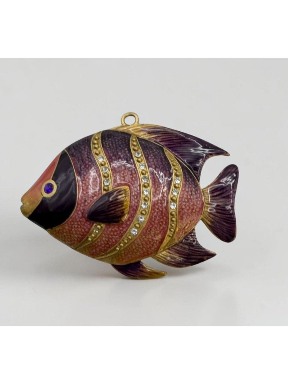 Colorful Fish Ornament Gold Tone with Enamel Rhinestones Accents Ocean Sealife